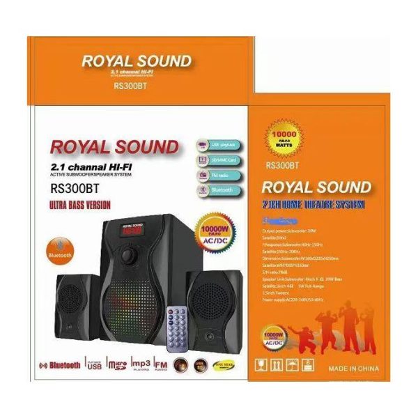 Royal Sound 2.1CH RS300BT HiFi Music System | 10,000W PMPO | Bluetooth | USB | FM | Remote Control | Black