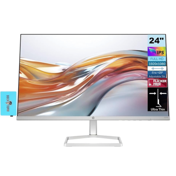HP 524SW Series 5 | 23.8″ FHD White Monitor | 100Hz Refresh Rate | VGA & HDMI 1.4 | No Camera |