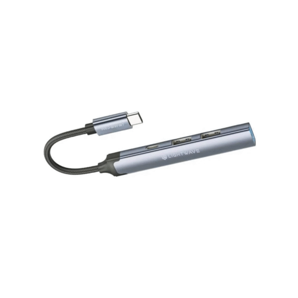 Light Wave 4-in-1 USB Hub Adapter | USB-A to 1x USB 3.0 | 2x USB 2.0 | 1x Type-C | Grey | 0.12M Cable | Fast Data Transfer – Brand New - Image 4