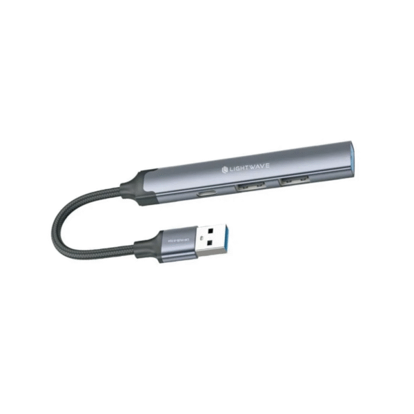 Light Wave 4-in-1 USB Hub Adapter | USB-A to 1x USB 3.0 | 2x USB 2.0 | 1x Type-C | Grey | 0.12M Cable | Fast Data Transfer – Brand New - Image 3