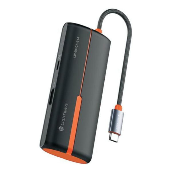 Light Wave 5-in-1 Docking Station | USB-C Multi-Functional | Type-C to HDMI 4K@30Hz | 3x USB 3.0 | PD 100W | Black | 0.17M Cable | High-Speed Data & Charging