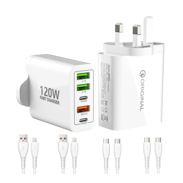 Lightwave 120W Universal Charger – 2 USB-C Ports | 2 USB-A Ports | Wireless Charging | Super Fast Multi-Device Charger |