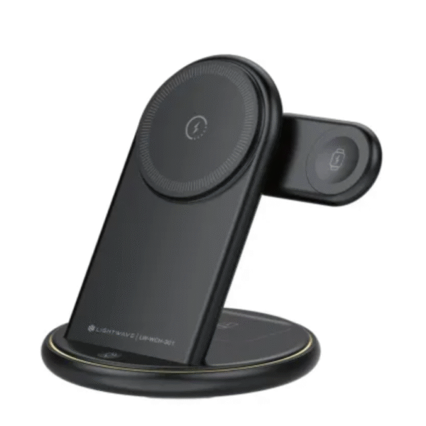 Lightwave 3-in-1 Wireless Charger – For Phones, Smartwatch & Earbuds | Fast Charging | Magnetic Stand | Brand New