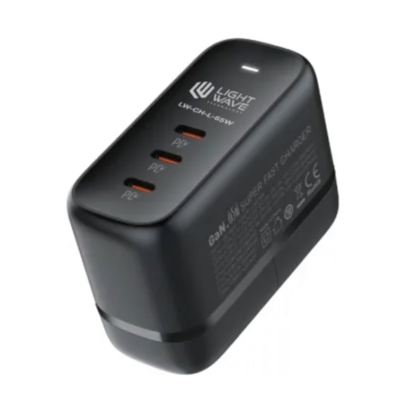 Lightwave 65W Desktop Charger – 3 USB Type-C Ports with PD | 65W Power Output | 2M Cable | Fast Charging Solution |